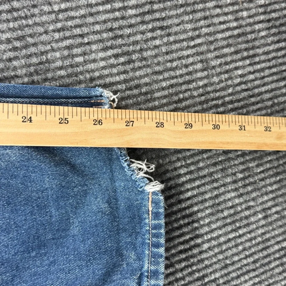 American Eagle Mom Jeans Womens 10 Long Blue Good Distressed Ripped Raw Hem